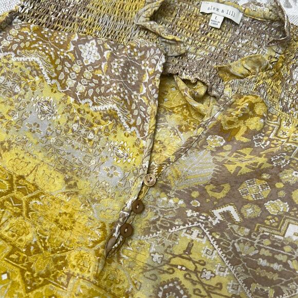 Alex & Lili Sleeveless Blouse Yellow Abstract Popover Lightweight Flowy Top L - Picture 8 of 10